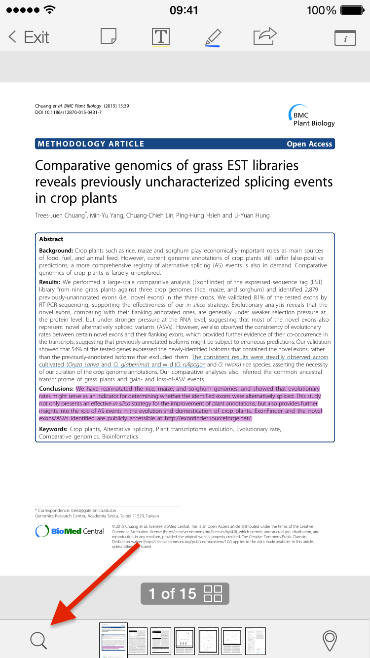 Full text Search For A Word In Papers 3 For IPhone